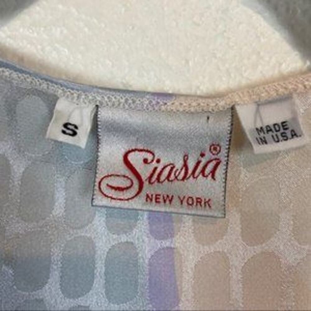 Disco Queen Satin Top Sasia NY Women's Boatneck 70s Pastel Vintage Oversize S - Picture 4 of 14